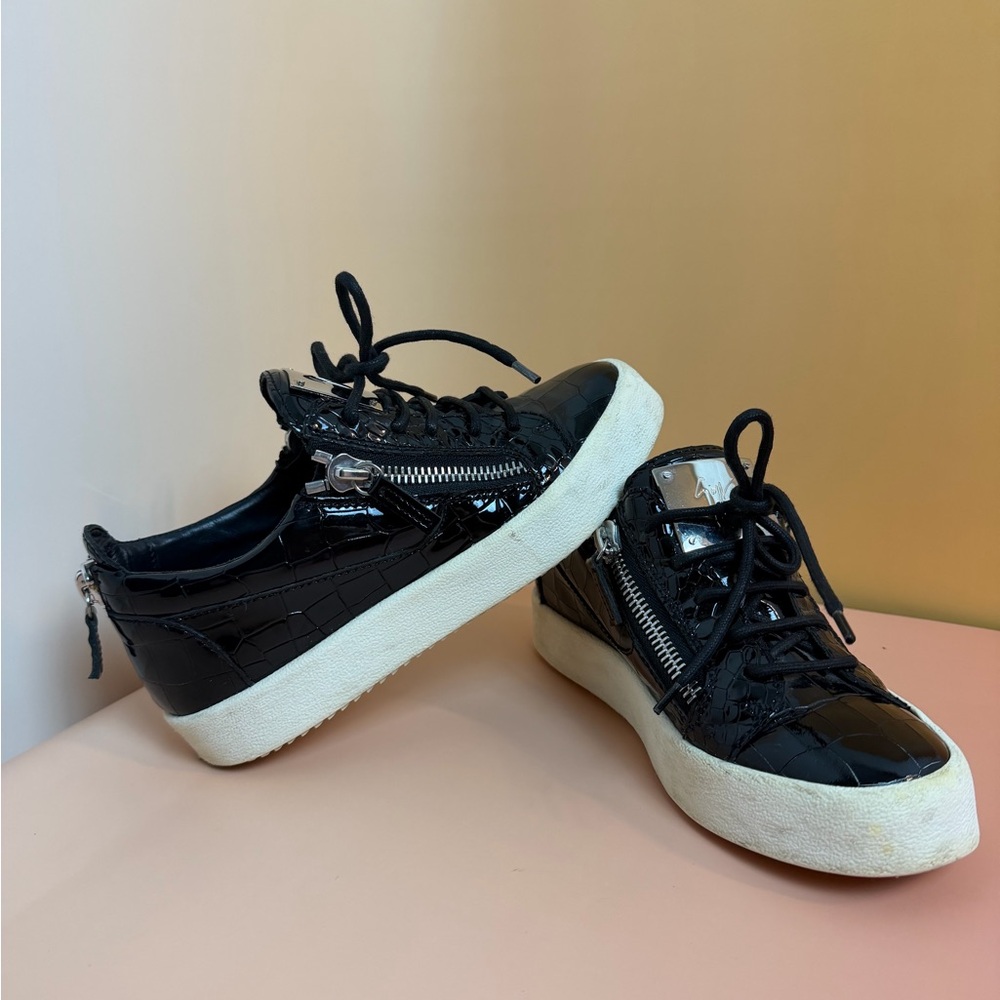 Giuseppe Zanotti Low-Top Patent Croc Sneakers with Double Zip